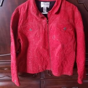 Chico Red  Beaded jean jacket  size 3